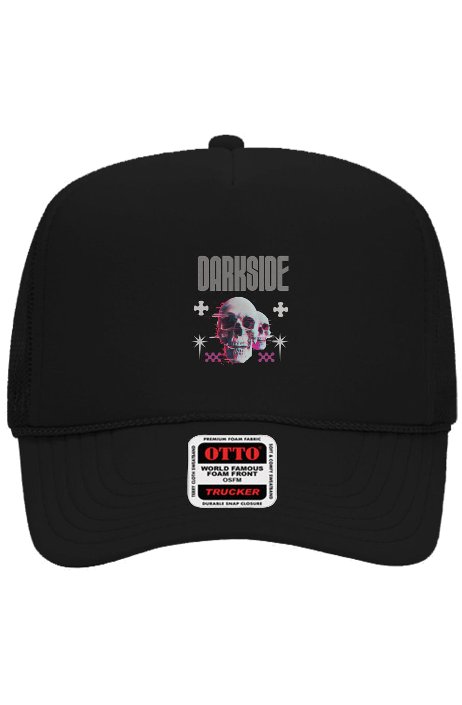 Black Darkside Matrix skull Otto 5 Panel Trucker Hat